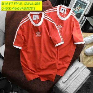 Adidas Classics Original 3 Stripes Tee Shirt Trefoil Retro Men Red Slim Fit
